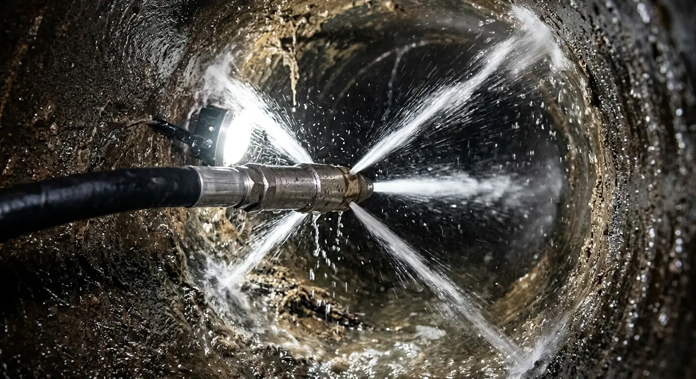 High-pressure hydro jetting nozzle cleaning sewer pipe for Sewer Cleanout in Meadow Woods